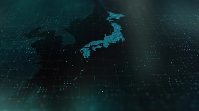 Japan digital map animation stock footage. Showing innovation in tech, technology AI sector.
