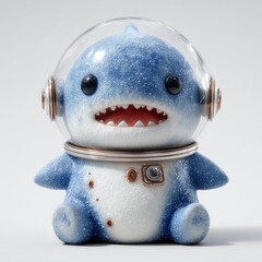 Cute Astronaut Shark Character in Space Suit with Smiling Expression