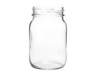 A clear glass jar with a lid on a white background