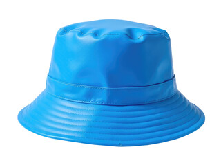 Fototapeta premium A blue bucket hat with a leather band, simple and stylish accessory for any occasion