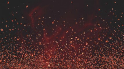 Vibrant red and orange particles floating in dark space