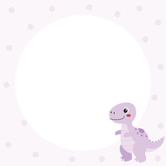 Cute purple dinosaur with circular frame background flat illustration. Suitable for to do list, check list, memo, sticky note, planner, write, diary, book,stationary, notepad for task planning and stu