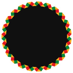 Black circular frame with red, yellow and green Pan-African color border. Bold design for Juneteenth celebration, Black History Month poster, African heritage event, or cultural awareness campaign