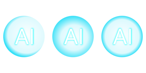 Multiple Cyan Glowing AI Symbols Representing Artificial Intelligence and Technology Concepts for Business and Education