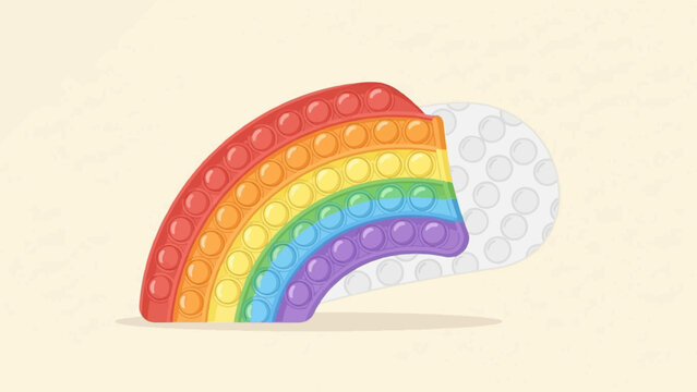 A colorful pop-it toy shaped like a rainbow segment on a pale background