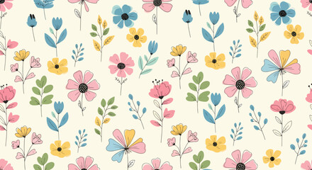 Obraz premium Floral seamless background. Red flower pattern. flower bouquets pattern