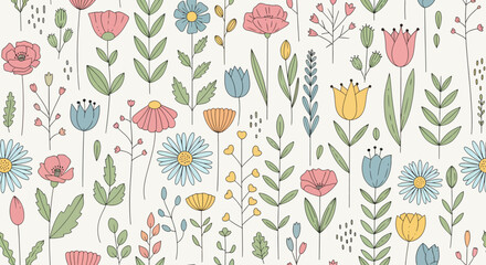 Pink flowers. Seamless floral repeated template