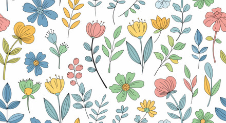 Vector seamless pattern with roses and freesia. Vector seamless pattern with pink