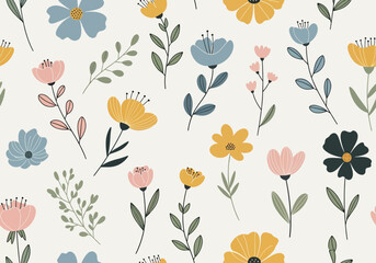 Watercolor flowers seamless pattern. summer field hand drawn illustration
