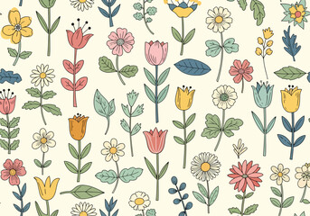  Cute floral vector seamless pattern. Natural design for wedding invitation or fabric.