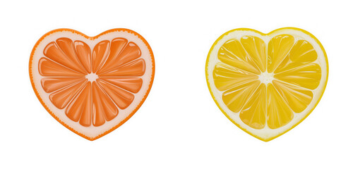 Heart shaped citrus slices, Fruit love illustration set, Fresh orange lemon hearts