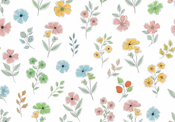Obraz premium Watercolor boho spring wallpaper. Watercolor boho spring wallpaper botanical background textile.