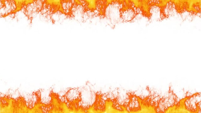 Realistic fire flame border animation with copy space for cinematic design banner headers isolated on solid background.