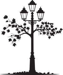  Vintage Autumn Street Lamp Silhouette Vector Illustration