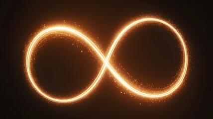Glowing golden infinity symbol with sparkling particles on dark background