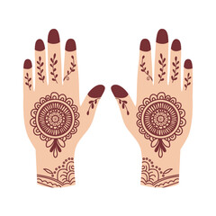 Traditional henna tattoo design on human hands flat illustration. Suitable for clip art, stickers, flat design illustration, etc