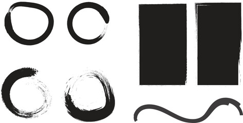 Black Brush Stroke Shapes Set &mdash; Abstract Ink Circles, Frames and Lines