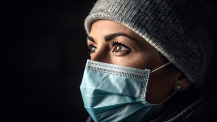 woman wearing a face mask in public