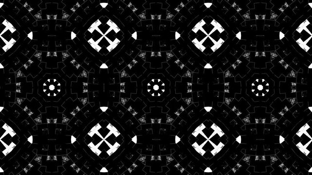 Seamless loop animated black and white geometric kaleidoscope pattern. monochrome tile motion.