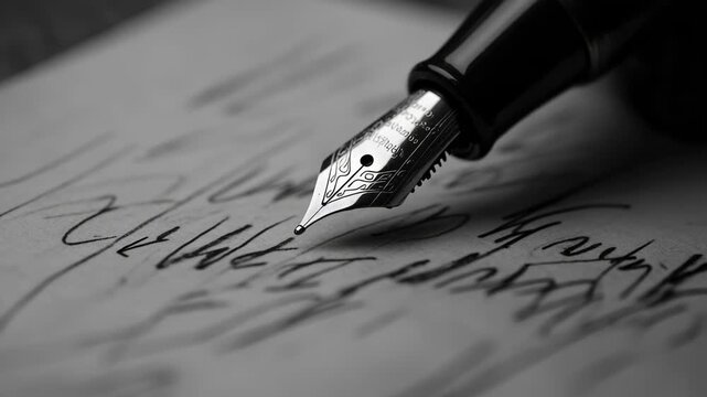 Footage A fountain pen resting on a piece of paper, ready for writing
