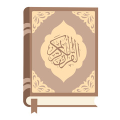 The Holy Quran with gold ornament flat illustration. Suitable for clip art, stickers, flat design illustration, etc