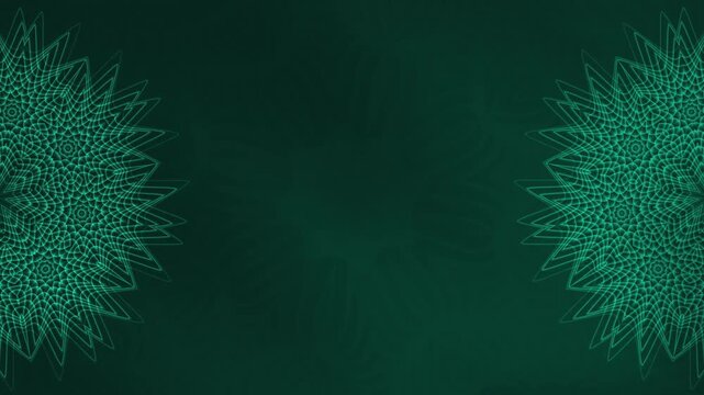 Decorative geometric mandala patterns, symmetrical design, graphic artwork, abstract background, digital illustration, dark green environment, close-up view