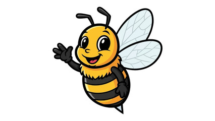 A cute cartoon bee with black and yellow stripes waving its hand. © Muginandaru