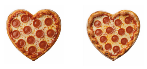 Heart shaped pizza illustration, Cheesy love food design, Romantic pizza icon set