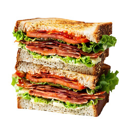 Detailed macro of a fresh BLT sandwich layers