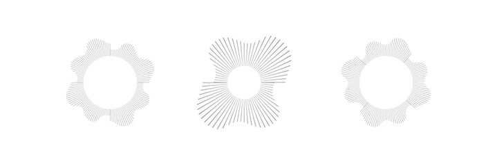 Sound wave, circular equalizer icons, round music soundwave shape, concentric energy burst.