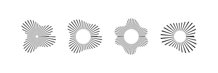 Music sound waves circles set. Equalizers vector icon design set. Radial wave sound lines. Circular frame. Sound circle ring. Wavy round frame. Radial sun rays symbol. Wavy geometric silhouette. 