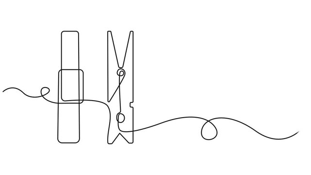 continuous single line drawing of clothespins. One line drawing. Wooden clothespin in one continuous line drawing. one line Icon drawing with white background. Wooden clothespin in one continuous line