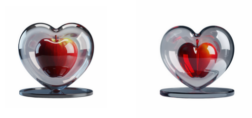 Red heart glass cup illustration, Romantic love drink concept, Valentine heart beverage