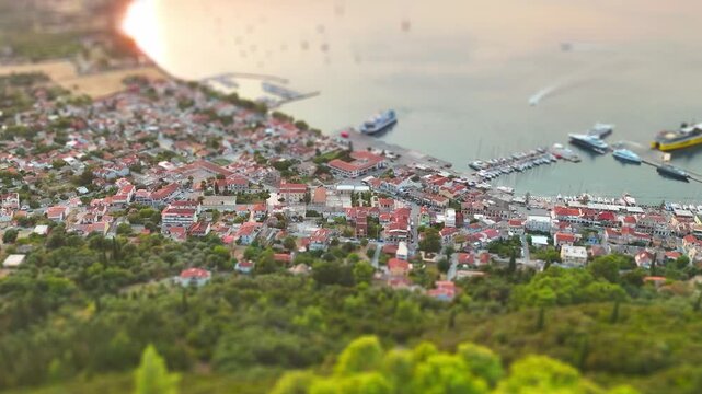 Aerial Drone View of Sami, Kefalonia, Greece - Coastal Town and H...