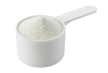 Scoop of white protein powder or collagen supplement