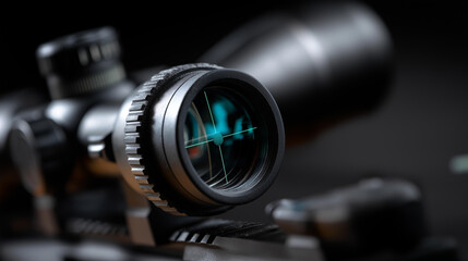 Precision crosshair sight scope representing focused targeting and strategic execution for outcome-led action, precision aiming, with copy space