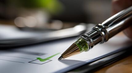 Naklejka premium Green check mark icon representing governance compliance and verification in conceptual report design, approval symbolism, with copy space