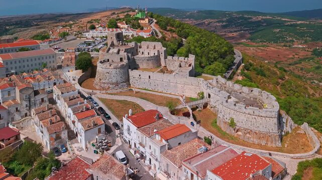Aerial view of Monte Sant Angelo town on the Gargano peninsula in Italy