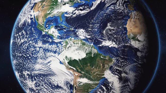 View of planet Earth from space showing continents, oceans, and clouds