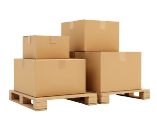 A stack of cardboard boxes on a wooden pallet, great for storage or moving scenes