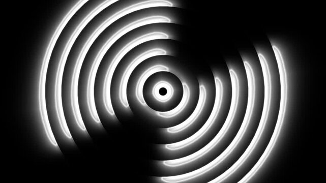Abstract circular signal animation with expanding energy waves. Digital communication pattern for audio transmission and data flow. Futuristic radial element for technology and broadcast visuals.