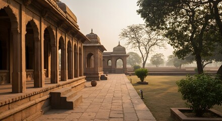 Obraz premium Soft golden light illuminating a heritage site.