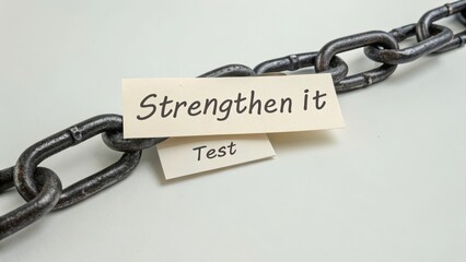 Fototapeta premium Chain with Weak Link and Tag Illustrating Strength and Testing