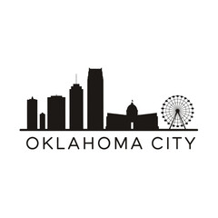 Obraz premium Oklahoma city skyline silhouette with ferris wheel and prominent text