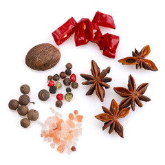 Various spices isolated on white background