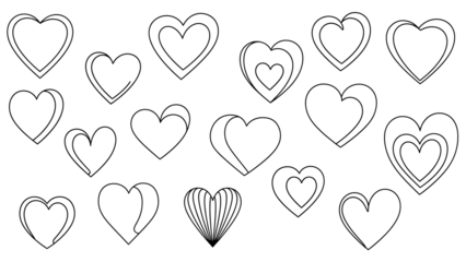 Collection of hand drawn heart shapes isolated on transparent background