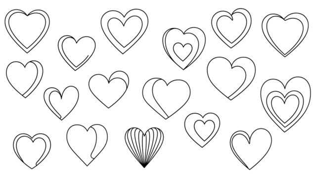 Collection of hand drawn heart shapes isolated on transparent background - Powered by Adobe
