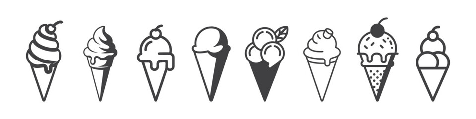 Black ice cream cone icon with cherry modern design.