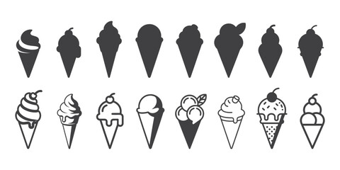 Black ice cream cone icon with cherry modern design.
