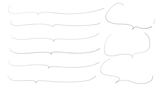 細いマーカーペンで書かれた、おしゃれでかわいい手書きのふきだし、下向きの括弧